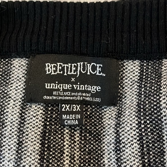 Beetlejuice x Unique Vintage Black & White Stripe Crop Sweater Vest -2X/3X - Picture 6 of 8